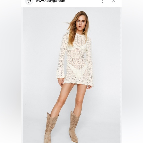 Nasty Gal Dresses & Skirts - Crochet Knitted Open Back Mini Dress by Nasty Gal
